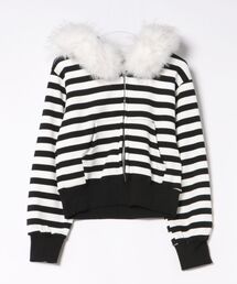 MKD.ZAKKA（エムケーディーザッカ）の「ファーフード付きボーダージップパーカー（パーカー）」