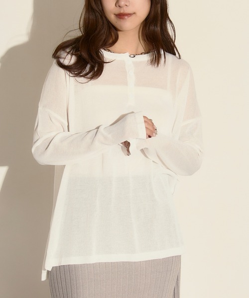 H.TOKYO(エイチトウキョウ)の「シアーヘンリーネック プルオーバー / サイドスリット シアーカットソー(Tシャツ/カットソー・レディース・ブラック/ホワイト・FREE)」の6枚目の写真