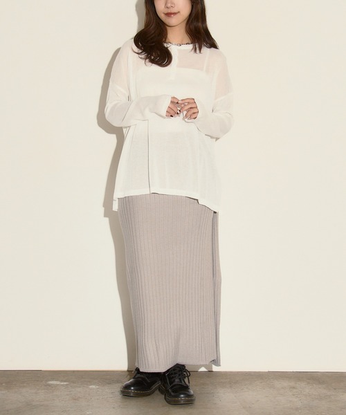 限定値下げシアーヘンリーネックプルオーバー　オフホワイト セール】シアーヘンリーネック プルオーバー / サイドスリット シアー