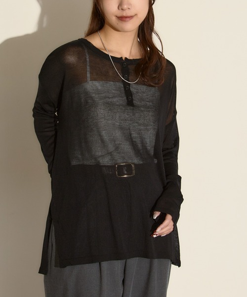 H.TOKYO(エイチトウキョウ)の「シアーヘンリーネック プルオーバー / サイドスリット シアーカットソー(Tシャツ/カットソー・レディース・ブラック/ホワイト・FREE)」の20枚目の写真