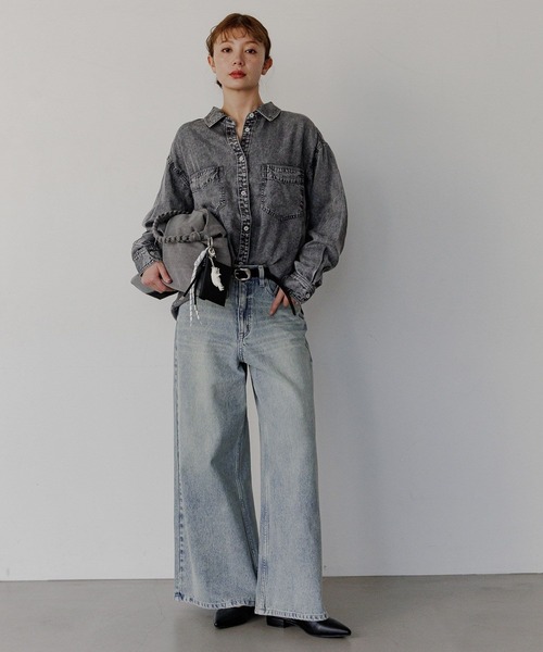 BAYFLOW（ベイフロー）の「[簡単ブラウジング仕様]2WAYデニムシャツ（シャツ/ブラウス・レディース・ライトブルー/インディゴブルー/グレー・FREE）」の21枚目の写真