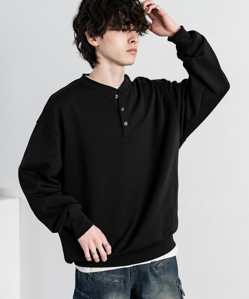 Rocky Monroe（ロッキーモンロー）の「オーバーサイズ 裏毛ヘンリーネック長袖スウェット（スウェット・メンズ・ブラック/アッシュ/ネイビー/グレー・XL/L/M）」の5枚目の写真