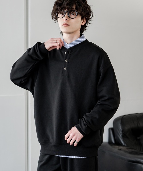 Rocky Monroe（ロッキーモンロー）の「オーバーサイズ 裏毛ヘンリーネック長袖スウェット（スウェット・メンズ・ブラック/アッシュ/ネイビー/グレー・XL/L/M）」の6枚目の写真