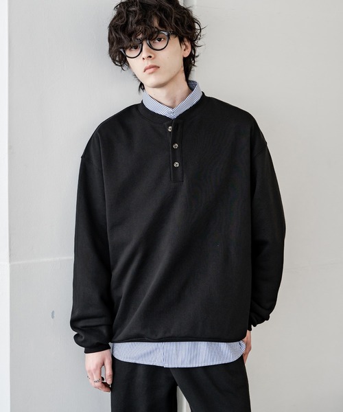 Rocky Monroe（ロッキーモンロー）の「オーバーサイズ 裏毛ヘンリーネック長袖スウェット（スウェット・メンズ・ブラック/アッシュ/ネイビー/グレー・XL/L/M）」の7枚目の写真