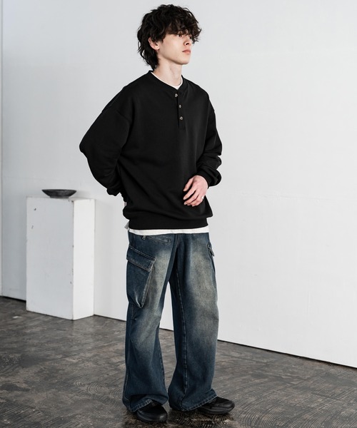 Rocky Monroe（ロッキーモンロー）の「オーバーサイズ 裏毛ヘンリーネック長袖スウェット（スウェット・メンズ・ブラック/アッシュ/ネイビー/グレー・XL/L/M）」の9枚目の写真