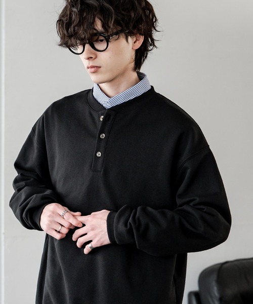 Rocky Monroe（ロッキーモンロー）の「オーバーサイズ 裏毛ヘンリーネック長袖スウェット（スウェット・メンズ・ブラック/アッシュ/ネイビー/グレー・XL/L/M）」の10枚目の写真