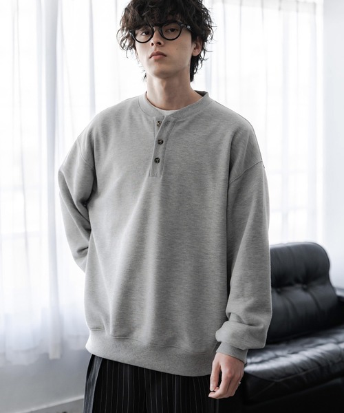 Rocky Monroe（ロッキーモンロー）の「オーバーサイズ 裏毛ヘンリーネック長袖スウェット（スウェット・メンズ・ブラック/アッシュ/ネイビー/グレー・XL/L/M）」の12枚目の写真