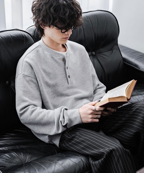 Rocky Monroe（ロッキーモンロー）の「オーバーサイズ 裏毛ヘンリーネック長袖スウェット（スウェット・メンズ・ブラック/アッシュ/ネイビー/グレー・XL/L/M）」の13枚目の写真