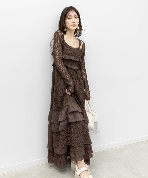 RANDA(ランダ)の「カットレースキャミワンピース×ボレロセット(ワンピース・レディース・ホワイト/アイボリー/ブラウン・0/1)」の1枚目の写真