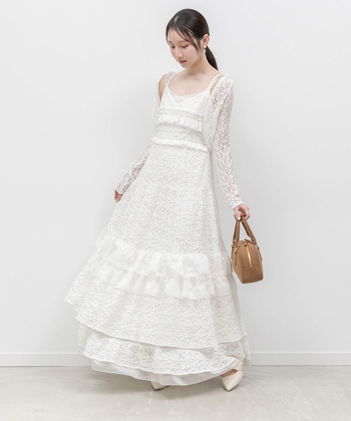 RANDA(ランダ)の「カットレースキャミワンピース×ボレロセット(ワンピース・レディース・ホワイト/アイボリー/ブラウン・0/1)」の2枚目の写真