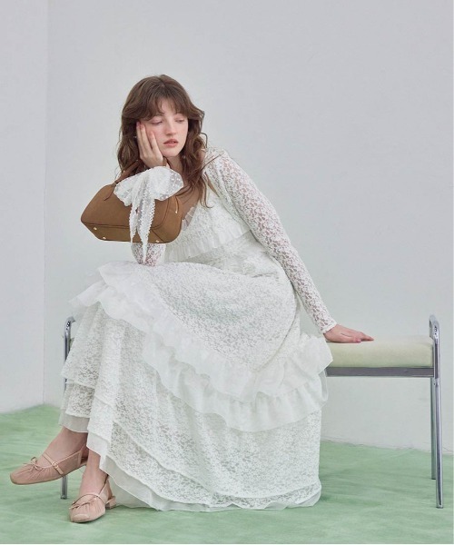 RANDA(ランダ)の「カットレースキャミワンピース×ボレロセット(ワンピース・レディース・ホワイト/アイボリー/ブラウン・0/1)」の4枚目の写真