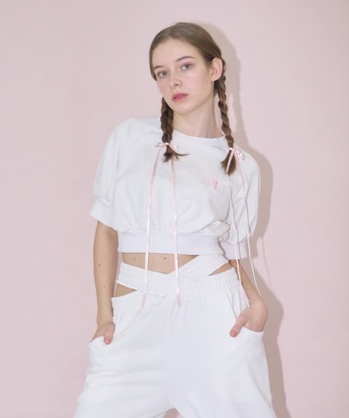 mieya mieya（ミーヤミーヤ）の「【mieya mieya】short sweat pullover/ショートスウェットプルオーバー（スウェット・レディース・ホワイト/ライトグレー・FREE）」の14枚目の写真