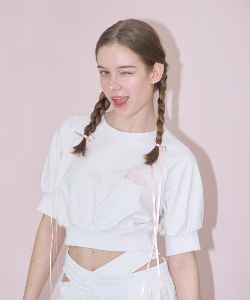 mieya mieya（ミーヤミーヤ）の「【mieya mieya】short sweat pullover/ショートスウェットプルオーバー（スウェット・レディース・ホワイト/ライトグレー・FREE）」の15枚目の写真