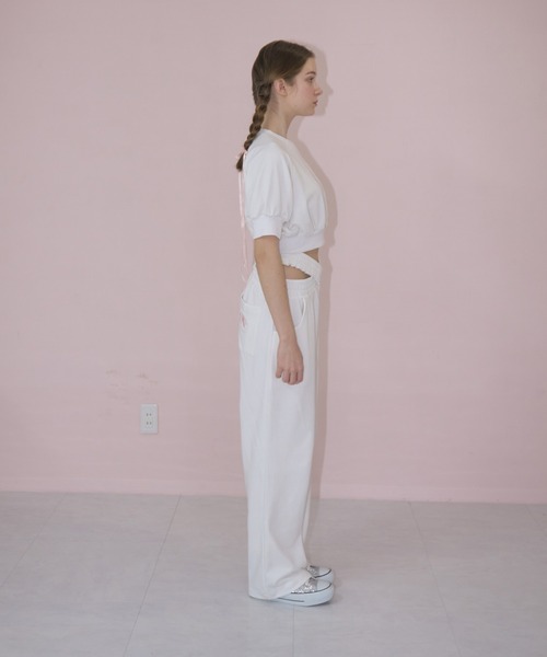mieya mieya（ミーヤミーヤ）の「【mieya mieya】short sweat pullover/ショートスウェットプルオーバー（スウェット・レディース・ホワイト/ライトグレー・FREE）」の4枚目の写真