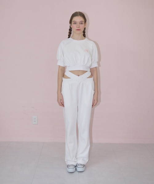 mieya mieya（ミーヤミーヤ）の「【mieya mieya】short sweat pullover/ショートスウェットプルオーバー（スウェット・レディース・ホワイト/ライトグレー・FREE）」の3枚目の写真