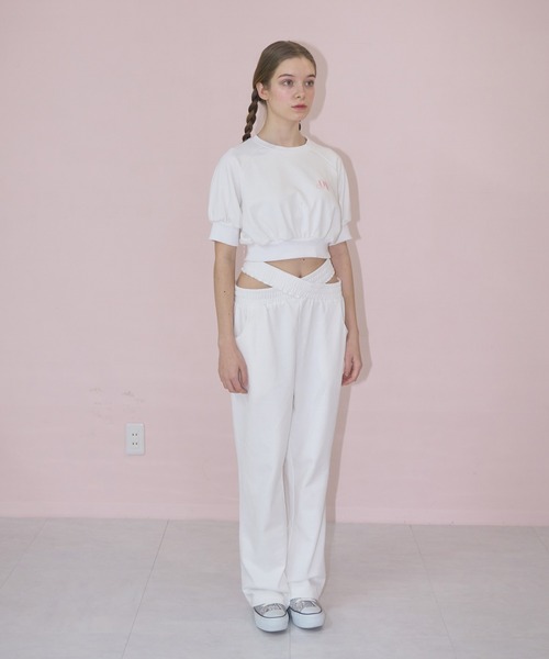 mieya mieya（ミーヤミーヤ）の「【mieya mieya】short sweat pullover/ショートスウェットプルオーバー（スウェット・レディース・ホワイト/ライトグレー・FREE）」の5枚目の写真