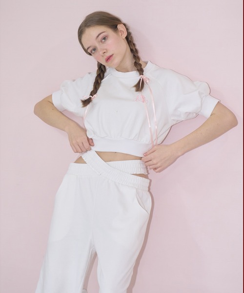 mieya mieya（ミーヤミーヤ）の「【mieya mieya】short sweat pullover/ショートスウェットプルオーバー（スウェット・レディース・ホワイト/ライトグレー・FREE）」の19枚目の写真