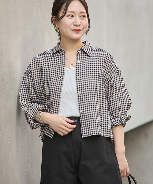 JOURNAL STANDARD(ジャーナルスタンダード)の「ゼフィールクロップドシャツ(シャツ/ブラウス・レディース・ブラウン系その他/イエロー/ブラックミックス・FREE)」の12枚目の写真