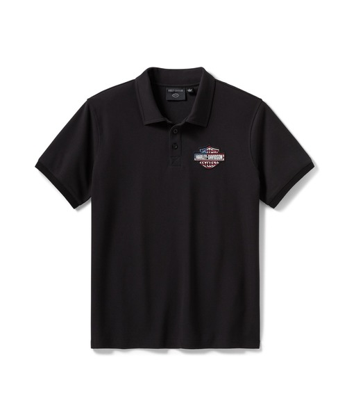 Harley-Davidson(ハーレーダビッドソン)の「スターズ&ストライプス ポロ(Tシャツ/カットソー・メンズ・ブラック系その他・LARGE/MEDIUM/SMALL/X-LARGE)」の1枚目の写真