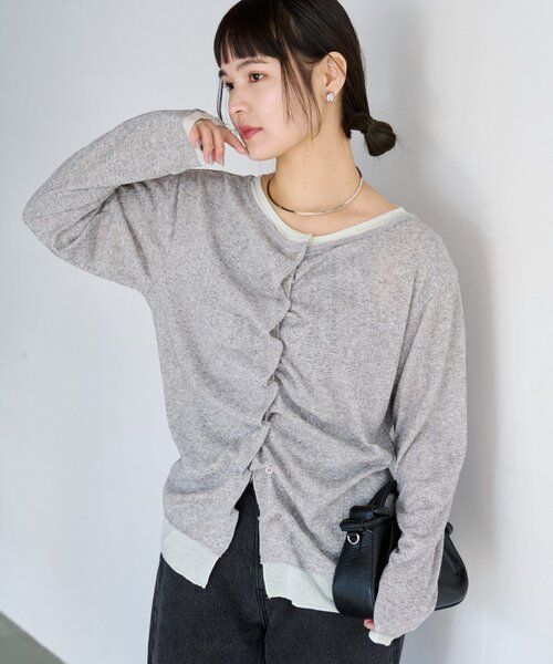 CIAOPANIC TYPY(チャオパニックティピー)の「フロントタックレイヤードライクメランジリブカーデ(Tシャツ/カットソー・レディース・ブラック/ベージュ/グレー/イエロー・ONE SIZE)」の2枚目の写真