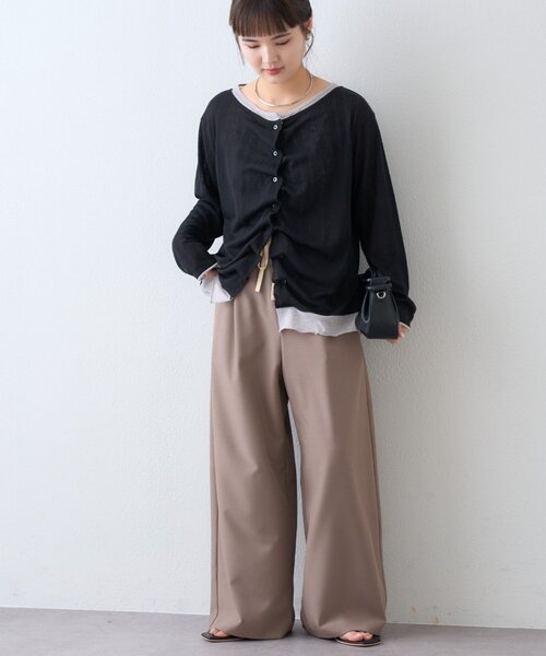 CIAOPANIC TYPY（チャオパニックティピー）の「【冷房・日焼け対策にも◎】フロントタックレイヤードライクメランジリブシアーカーディガン（カーディガン/ボレロ・レディース・ブラック/ベージュ/グレー/イエロー・ONE SIZE）」の7枚目の写真