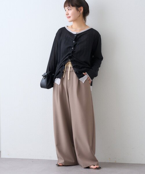 CIAOPANIC TYPY（チャオパニックティピー）の「【冷房・日焼け対策にも◎】フロントタックレイヤードライクメランジリブシアーカーディガン（カーディガン/ボレロ・レディース・ブラック/ベージュ/グレー/イエロー・ONE SIZE）」の8枚目の写真