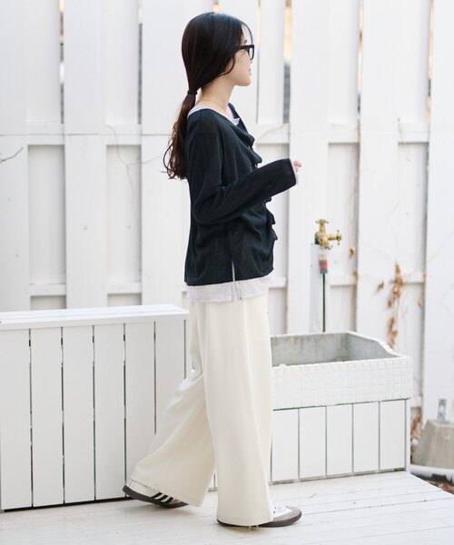 CIAOPANIC TYPY（チャオパニックティピー）の「【冷房・日焼け対策にも◎】フロントタックレイヤードライクメランジリブシアーカーディガン（カーディガン/ボレロ・レディース・ブラック/ベージュ/グレー/イエロー・ONE SIZE）」の17枚目の写真