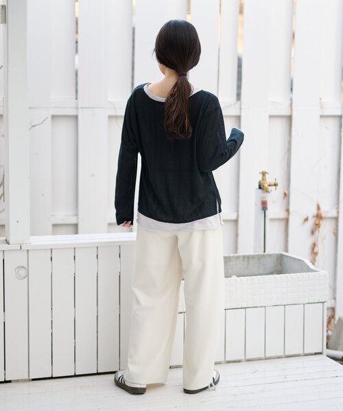 CIAOPANIC TYPY（チャオパニックティピー）の「【冷房・日焼け対策にも◎】フロントタックレイヤードライクメランジリブシアーカーディガン（カーディガン/ボレロ・レディース・ブラック/ベージュ/グレー/イエロー・ONE SIZE）」の18枚目の写真