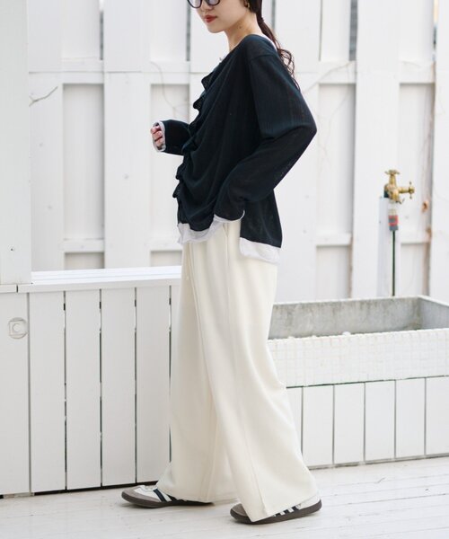 CIAOPANIC TYPY（チャオパニックティピー）の「【冷房・日焼け対策にも◎】フロントタックレイヤードライクメランジリブシアーカーディガン（カーディガン/ボレロ・レディース・ブラック/ベージュ/グレー/イエロー・ONE SIZE）」の19枚目の写真