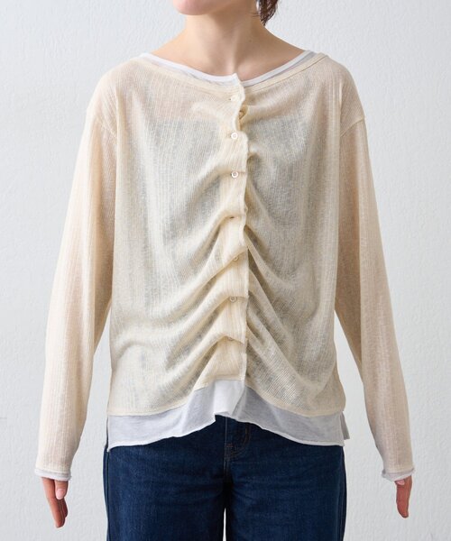 CIAOPANIC TYPY（チャオパニックティピー）の「【冷房・日焼け対策にも◎】フロントタックレイヤードライクメランジリブシアーカーディガン（カーディガン/ボレロ・レディース・ブラック/ベージュ/グレー/イエロー・ONE SIZE）」の20枚目の写真