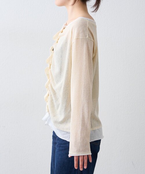 CIAOPANIC TYPY（チャオパニックティピー）の「【冷房・日焼け対策にも◎】フロントタックレイヤードライクメランジリブシアーカーディガン（カーディガン/ボレロ・レディース・ブラック/ベージュ/グレー/イエロー・ONE SIZE）」の21枚目の写真