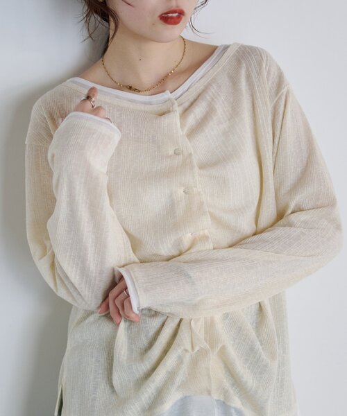 CIAOPANIC TYPY(チャオパニックティピー)の「フロントタックレイヤードライクメランジリブカーデ(Tシャツ/カットソー・レディース・ブラック/ベージュ/グレー/イエロー・ONE SIZE)」の16枚目の写真