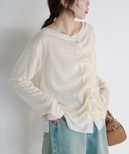 CIAOPANIC TYPY(チャオパニックティピー)の「フロントタックレイヤードライクメランジリブカーデ(Tシャツ/カットソー・レディース・ブラック/ベージュ/グレー/イエロー・ONE SIZE)」の15枚目の写真