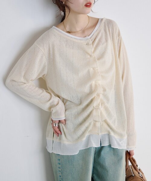 CIAOPANIC TYPY(チャオパニックティピー)の「フロントタックレイヤードライクメランジリブカーデ(Tシャツ/カットソー・レディース・ブラック/ベージュ/グレー/イエロー・ONE SIZE)」の14枚目の写真