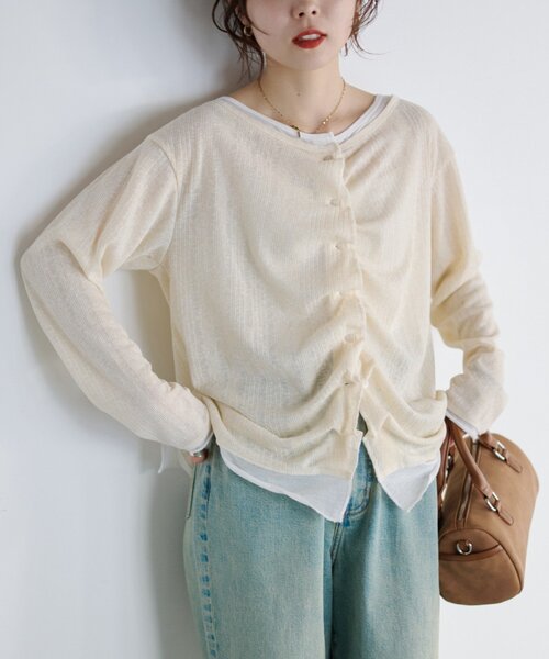 CIAOPANIC TYPY(チャオパニックティピー)の「フロントタックレイヤードライクメランジリブカーデ(Tシャツ/カットソー・レディース・ブラック/ベージュ/グレー/イエロー・ONE SIZE)」の13枚目の写真