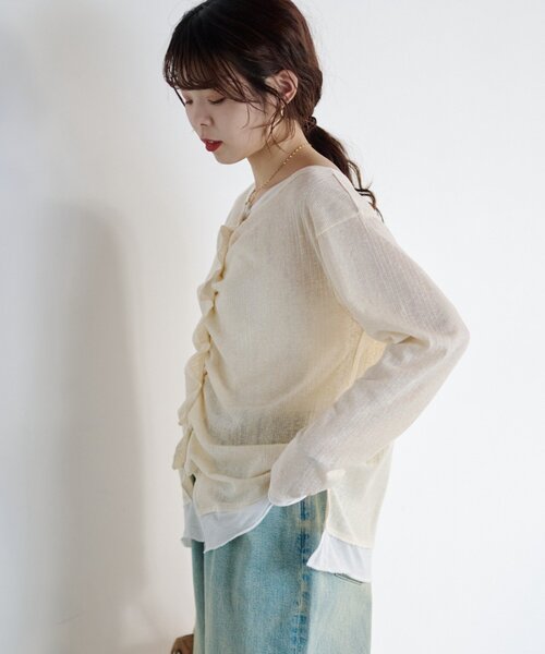 CIAOPANIC TYPY(チャオパニックティピー)の「フロントタックレイヤードライクメランジリブカーデ(Tシャツ/カットソー・レディース・ブラック/ベージュ/グレー/イエロー・ONE SIZE)」の11枚目の写真