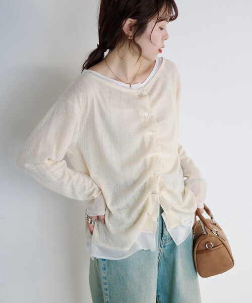 CIAOPANIC TYPY(チャオパニックティピー)の「フロントタックレイヤードライクメランジリブカーデ(Tシャツ/カットソー・レディース・ブラック/ベージュ/グレー/イエロー・ONE SIZE)」の9枚目の写真