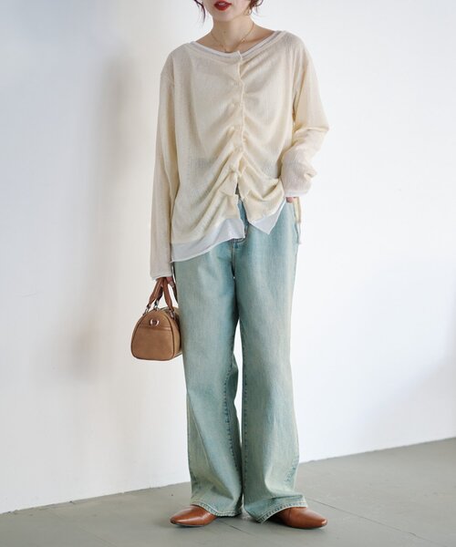 CIAOPANIC TYPY(チャオパニックティピー)の「フロントタックレイヤードライクメランジリブカーデ(Tシャツ/カットソー・レディース・ブラック/ベージュ/グレー/イエロー・ONE SIZE)」の7枚目の写真