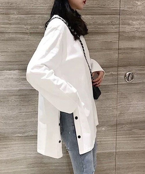 SallyLunn(サリーラン)の「サイドボタンロングスリーブトップス(シャツ/ブラウス・レディース・ブラック/ホワイト・LARGE/MEDIUM)」の8枚目の写真