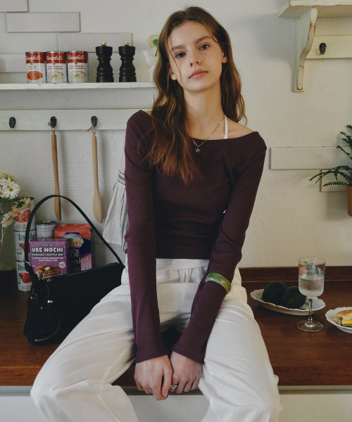 MONGDOL（モンドル）の「[SET] ボートネックレイヤードリブTシャツバイオレット MDTS087VIOLET（Tシャツ/カットソー・レディース・その他・F）」の3枚目の写真