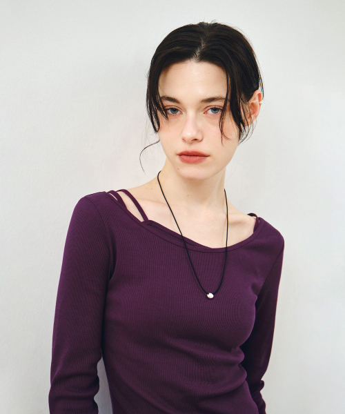 MONGDOL（モンドル）の「[SET] ボートネックレイヤードリブTシャツバイオレット MDTS087VIOLET（Tシャツ/カットソー・レディース・その他・F）」の7枚目の写真