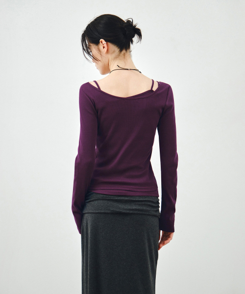 MONGDOL（モンドル）の「[SET] ボートネックレイヤードリブTシャツバイオレット MDTS087VIOLET（Tシャツ/カットソー・レディース・その他・F）」の6枚目の写真