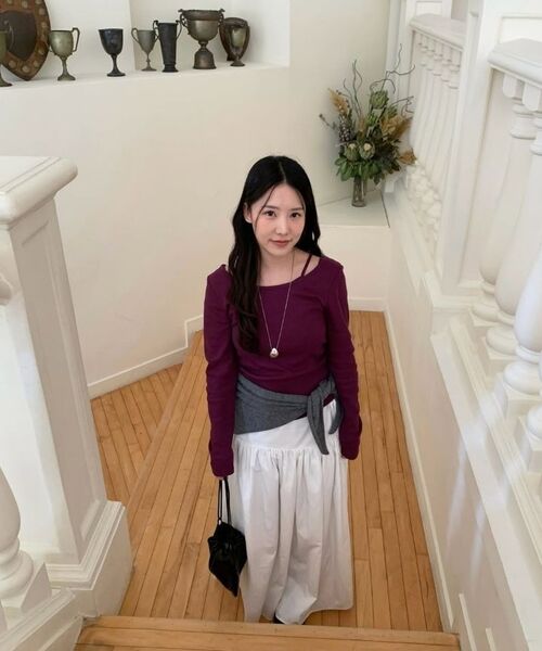 MONGDOL（モンドル）の「[SET] ボートネックレイヤードリブTシャツバイオレット MDTS087VIOLET（Tシャツ/カットソー・レディース・その他・F）」の4枚目の写真
