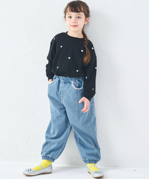 pairmanon（ペアマノン）の「ガールズ レース 裾ゴム カーブデニムパンツ（デニムパンツ・キッズ・インディゴブルー/ライトブルー・100/110/120/130/140/150/90）」の6枚目の写真