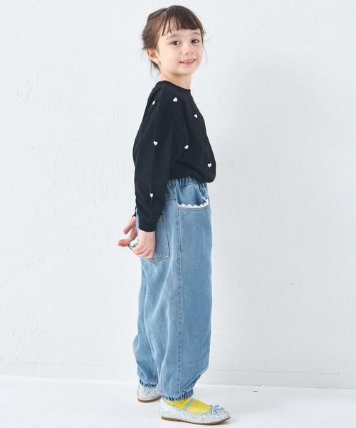 pairmanon（ペアマノン）の「ガールズ レース 裾ゴム カーブデニムパンツ（デニムパンツ・キッズ・インディゴブルー/ライトブルー・100/110/120/130/140/150/90）」の7枚目の写真