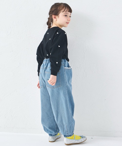 pairmanon（ペアマノン）の「ガールズ レース 裾ゴム カーブデニムパンツ（デニムパンツ・キッズ・インディゴブルー/ライトブルー・100/110/120/130/140/150/90）」の8枚目の写真