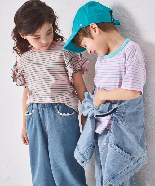 pairmanon（ペアマノン）の「ガールズ レース 裾ゴム カーブデニムパンツ（デニムパンツ・キッズ・インディゴブルー/ライトブルー・100/110/120/130/140/150/90）」の12枚目の写真