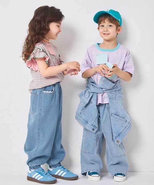 pairmanon（ペアマノン）の「ガールズ レース 裾ゴム カーブデニムパンツ（デニムパンツ・キッズ・インディゴブルー/ライトブルー・100/110/120/130/140/150/90）」の13枚目の写真
