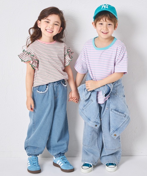 pairmanon（ペアマノン）の「ガールズ レース 裾ゴム カーブデニムパンツ（デニムパンツ・キッズ・インディゴブルー/ライトブルー・100/110/120/130/140/150/90）」の14枚目の写真