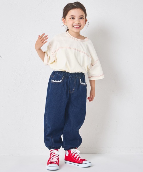 pairmanon（ペアマノン）の「ガールズ レース 裾ゴム カーブデニムパンツ（デニムパンツ・キッズ・インディゴブルー/ライトブルー・100/110/120/130/140/150/90）」の19枚目の写真
